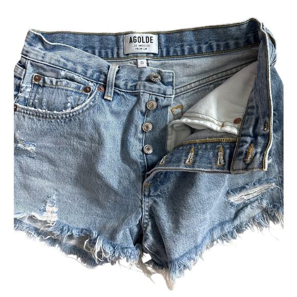 AGOLDE Parker Vintage Cut-Off Shorts in Swampmeet Button Fly Size 25 - Picture 9 of 10